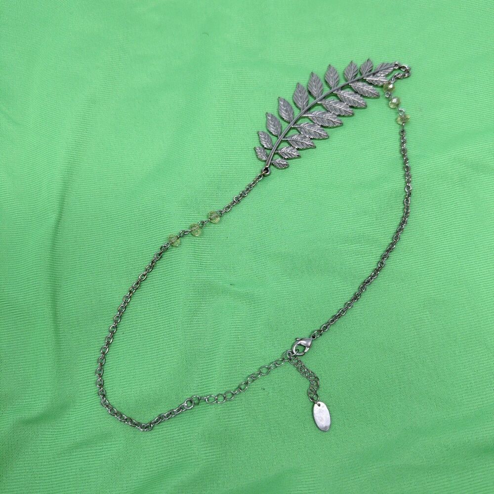 ETC! Silver Plated Brass Leaf Branch Necklace Botanical Vine Statement Fringe